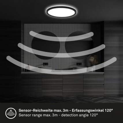 Briloner - LED vannitoa laelamp liikumisanduriga MOVE LED/18W/230V IP44 läbimõõt 29 cm must