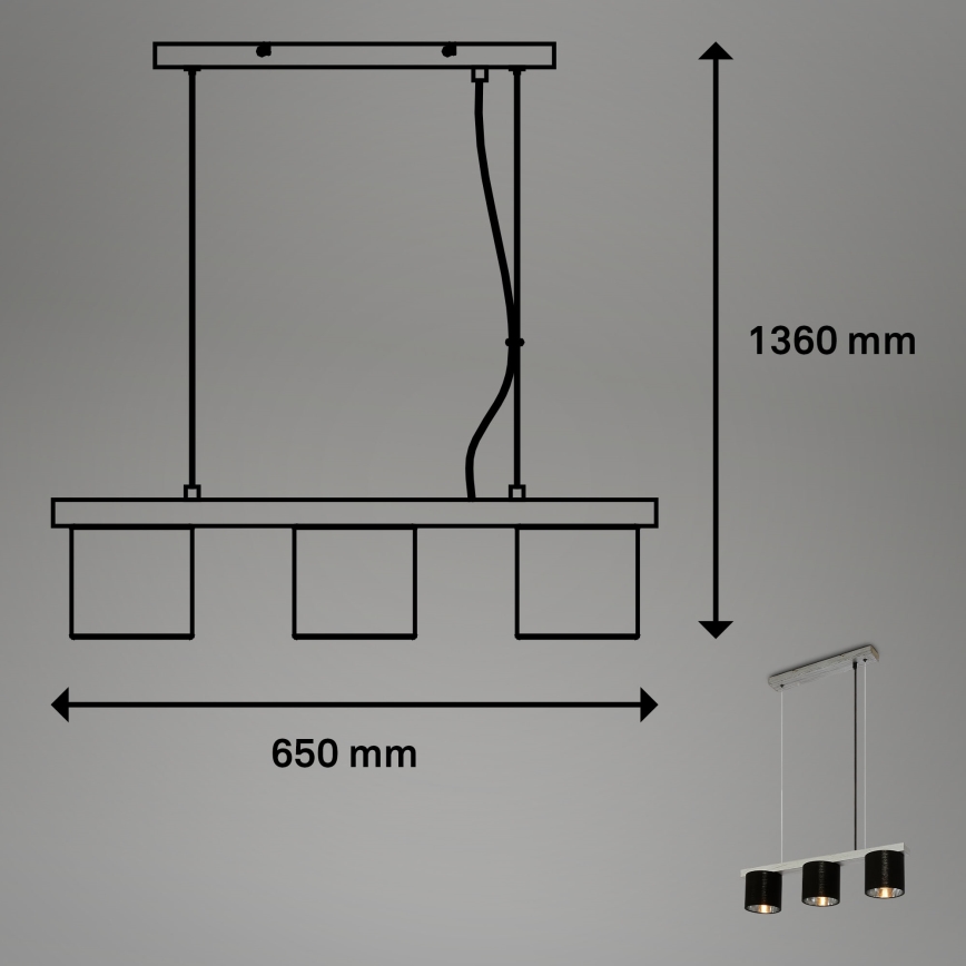 Briloner - Lühter LURI 3xE14/25W/230V kummipuu