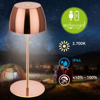 Briloner - LED hämardatav laetav puutejuhtimisega välistingimustes laualamp MINI LED/2,5W/5V IP44 1800 mAh vaskne