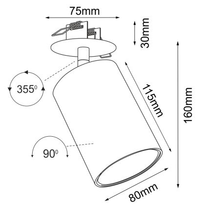Brosline - lae sisse paigaldatav kohtvalgusti 1xGU10/10W/230V must