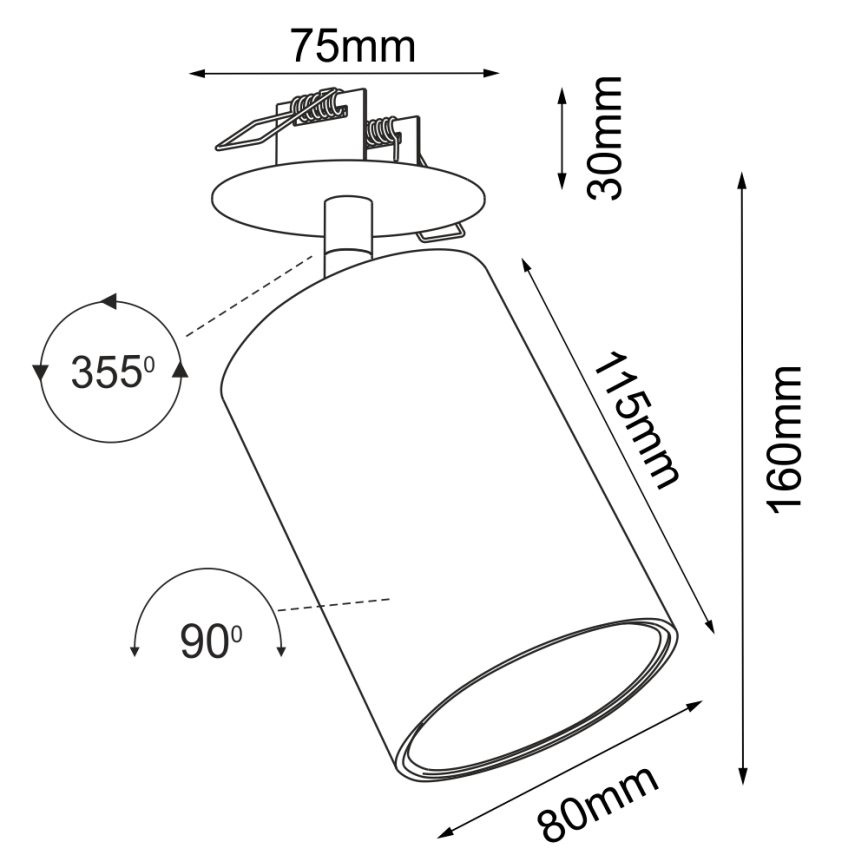 Brosline - lae sisse paigaldatav kohtvalgusti 1xGU10/10W/230V must