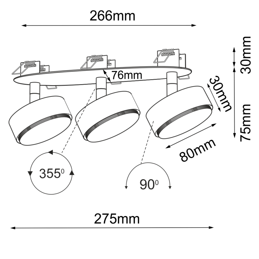 Brosline - lae sisse paigaldatav punktvalgusti 3xGX53/9W/230V must