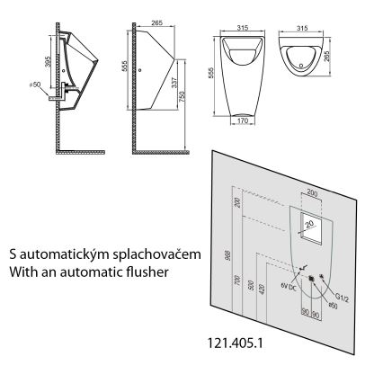 Bruckner - Pissuaar SCHWARN tagantpoolt sisselase, tagantpoolt väljalase keraamika/valge