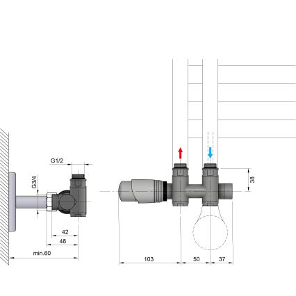Bruckner - Termostaatiline ühenduskomplekt keskseks paigalduseks WICHER COMBI matt must