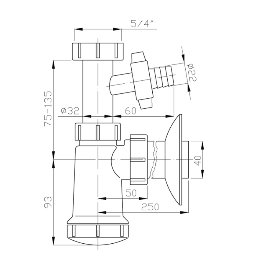 Bruckner - Valamu äravool koos oks tailpiece DN40 valge