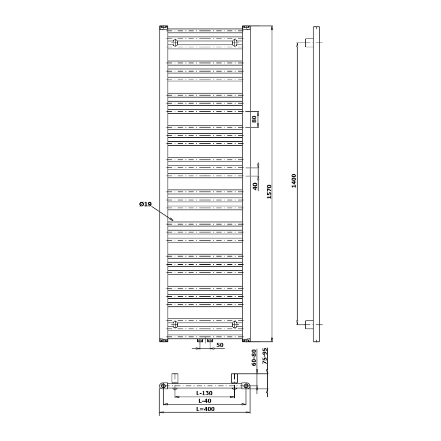 Bruckner - Vannitoa radiaator ALBRECHT 547W/230V 50x157 cm valge