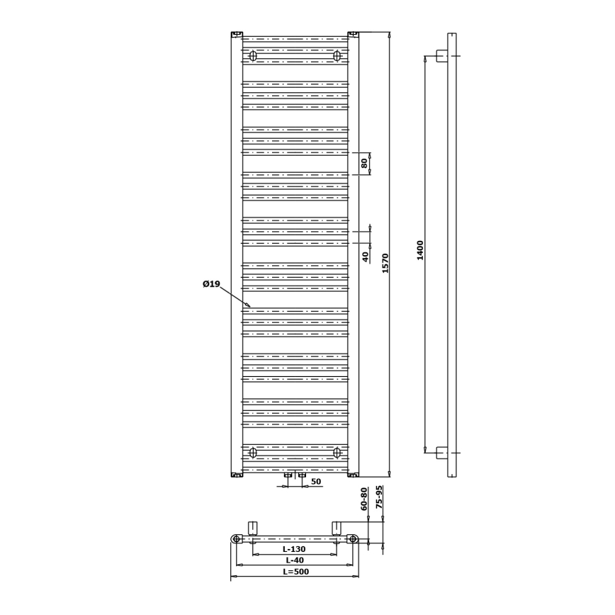 Bruckner - Vannitoa radiaator ALBRECHT 657W/230V 50x157 cm matt must