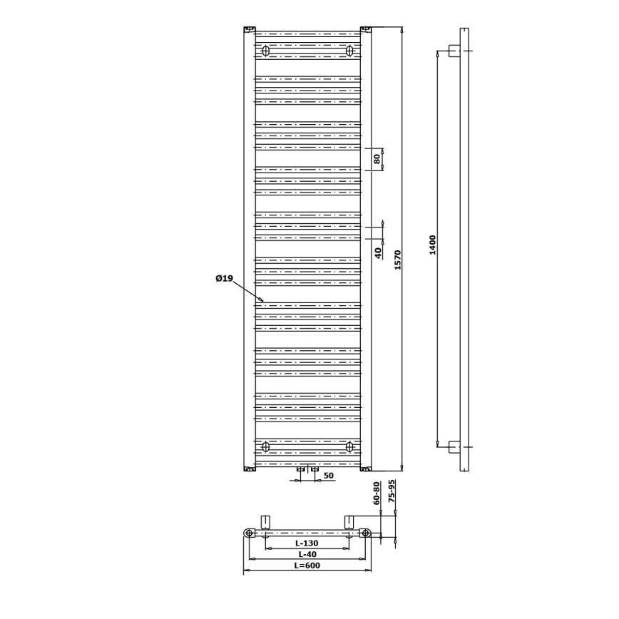 Bruckner - Vannitoa radiaator ALBRECHT 765W/230V 60x157 cm matt must