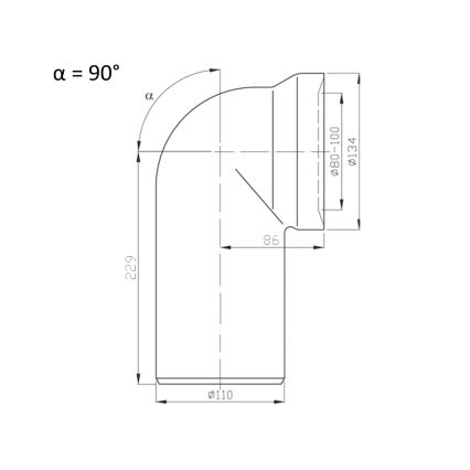 Bruckner - WC ühendustoru, 90° 11 cm valge
