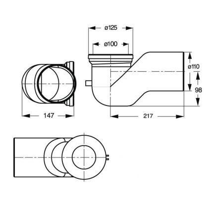 Bruckner - WC ühendustoru, 90° Offset 11 cm valge