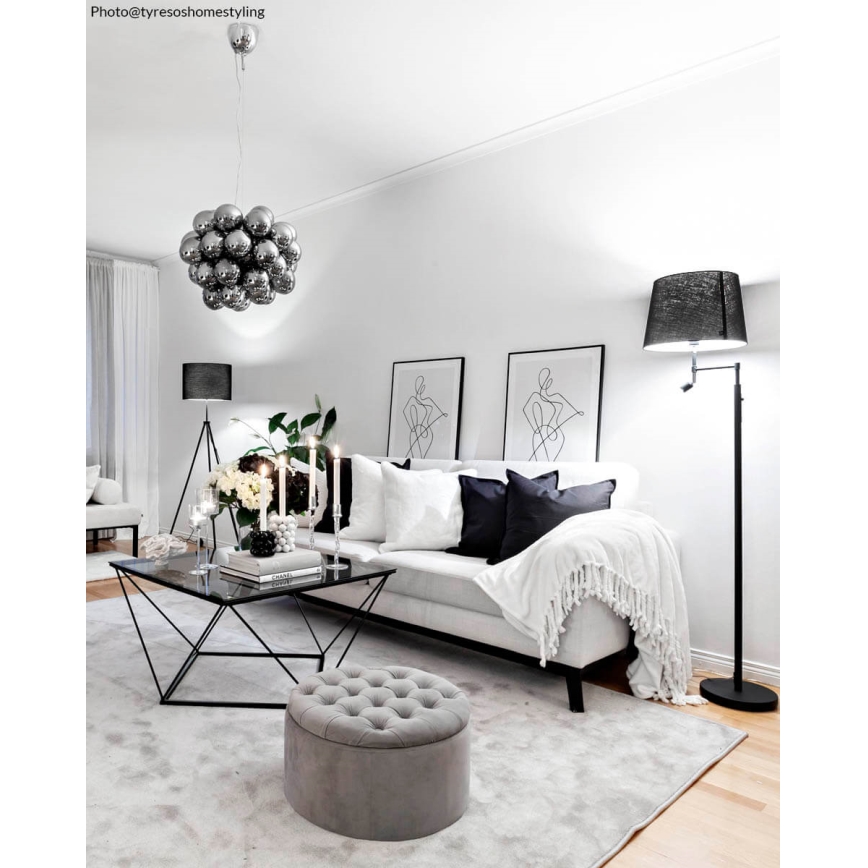 ByRydens - LED-põrandalamp ORLANDO 1xE27/5W/230V + LED/3W, must, läbimõõt 36 cm