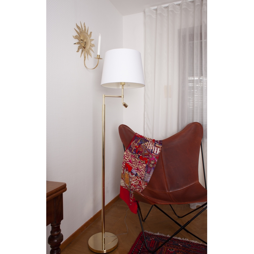 ByRydens - LED Põrandalamp ORLANDO 1xE27/5W/230V + LED/3W valge/kuldne d. 36 cm