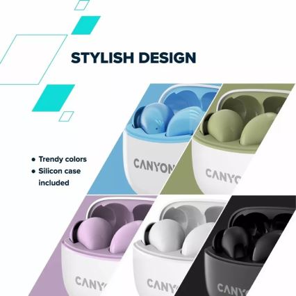 Canyon - Juhtmevaba stereo earphones True Juhtmevaba 500 mAh + 2x 40 mAh valge/roheline