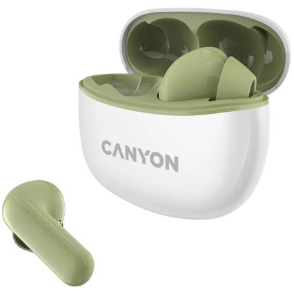 Canyon - Juhtmevabad stereo kõrvaklapid True Wireless 500 mAh + 2x 40 mAh valge/roheline