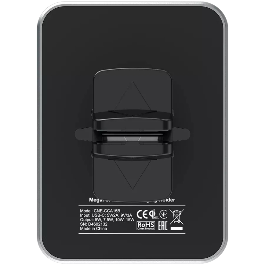 Canyon - Magnetiline autohoidik telefoni jaoks, Qi 5V traadita laadimise funktsiooniga, must, ruudukujuline