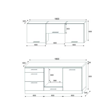 CELESTE 180 cm köögimööbel, läikiv valge