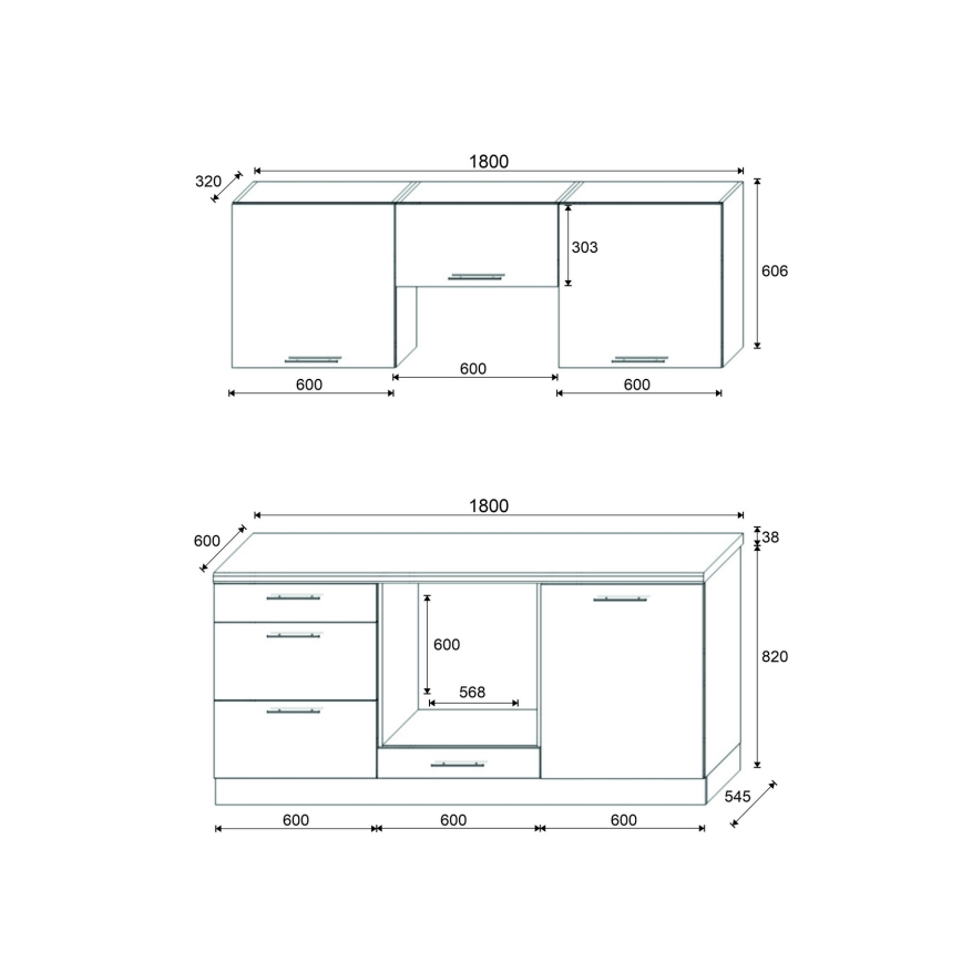 CELESTE 180 cm köögimööbel, läikiv valge