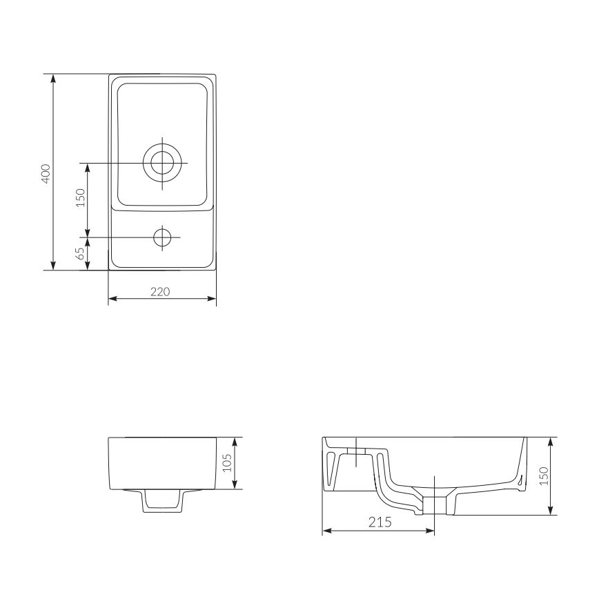 Cersanit K114-004 - Lauaplaadi kraanikauss CREA 22x40 cm keraamika/läikiv valge