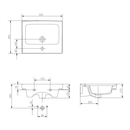 Cersanit K114-005 - CREA valamu lauaplaadile või seinale paigaldatav, 40x50,5 cm, keraamika / läikiv valge
