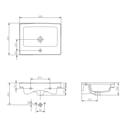 Cersanit K114-006 - Sisseehitatav valamu CREA 44,5x60 cm keraamika/läikiv valge