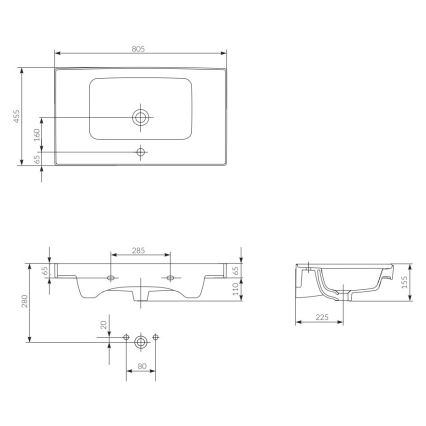 Cersanit K114-017 - Sise paigaldatav valamu CREA 44,5x80,5 cm keraamika/helevalge läikiv