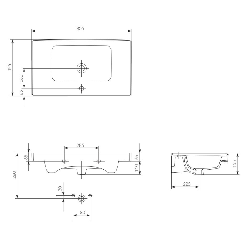 Cersanit K114-017 - Sise paigaldatav valamu CREA 44,5x80,5 cm keraamika/helevalge läikiv