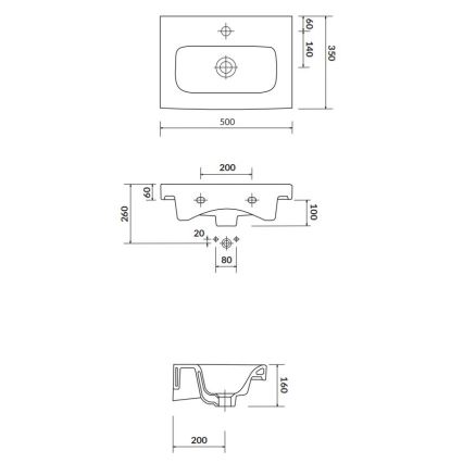 Cersanit K116-008 - Süvistatav valamu MODUO SLIM 35x50 cm keraamika/läikiv valge