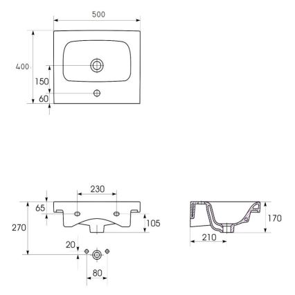 Cersanit K116-009 - Valamu lauale paigaldatav/seinapealne MODUO 40x50 cm keraamika/läikiv valge