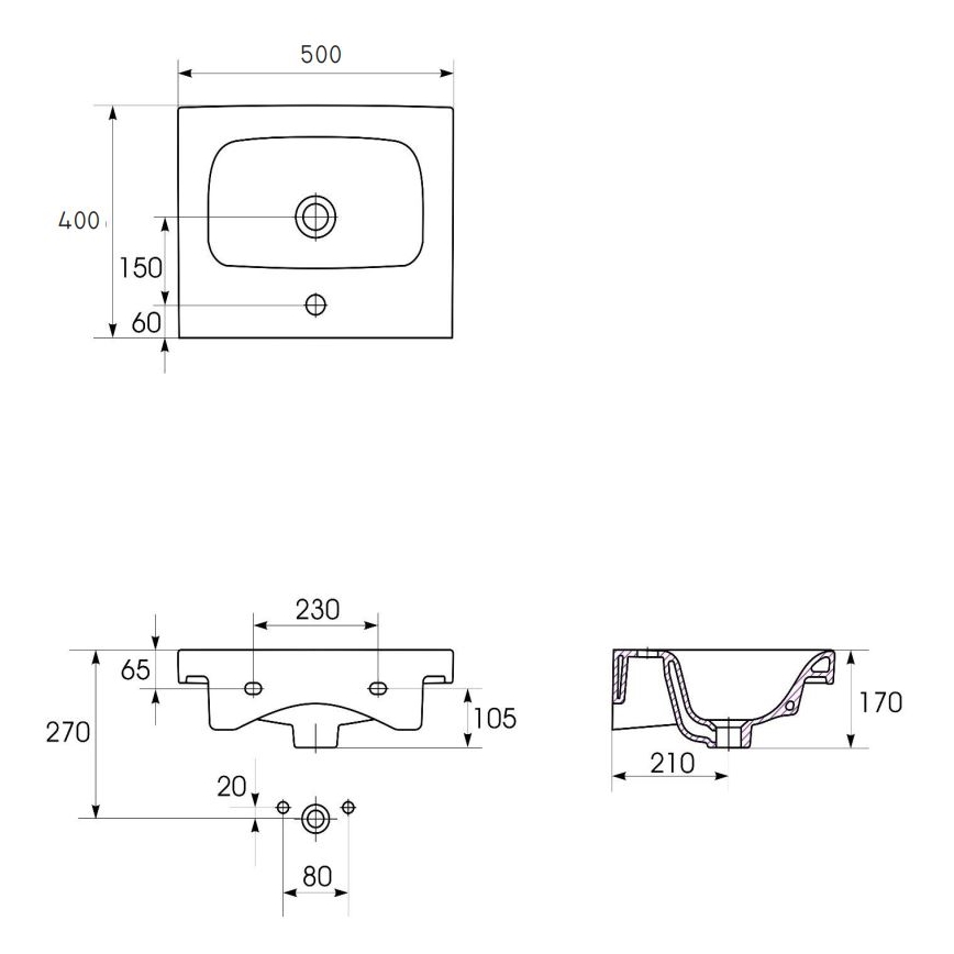 Cersanit K116-009 - Valamu lauale paigaldatav/seinapealne MODUO 40x50 cm keraamika/läikiv valge