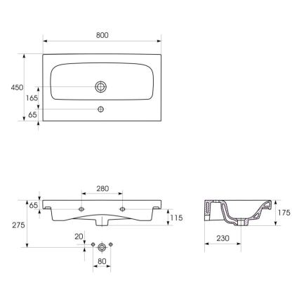 Cersanit K116-013 - Lauale paigaldatav/seinapealne valamu MODUO 45x80 cm keraamika/läikiv valge