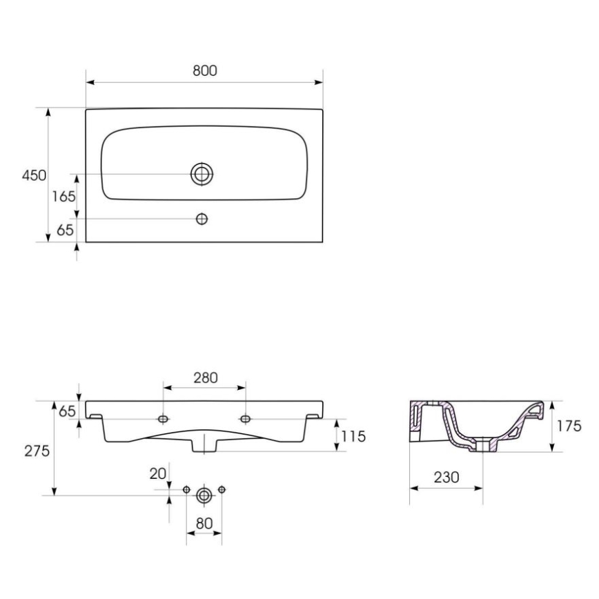 Cersanit K116-013 - Lauale paigaldatav/seinapealne valamu MODUO 45x80 cm keraamika/läikiv valge