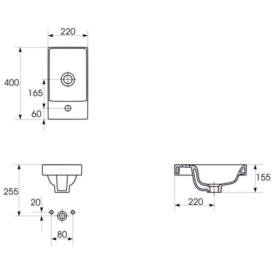 Cersanit K116-016 - Sisseehitatav valamu MODUO 22x40 cm keraamika/läikiv valge