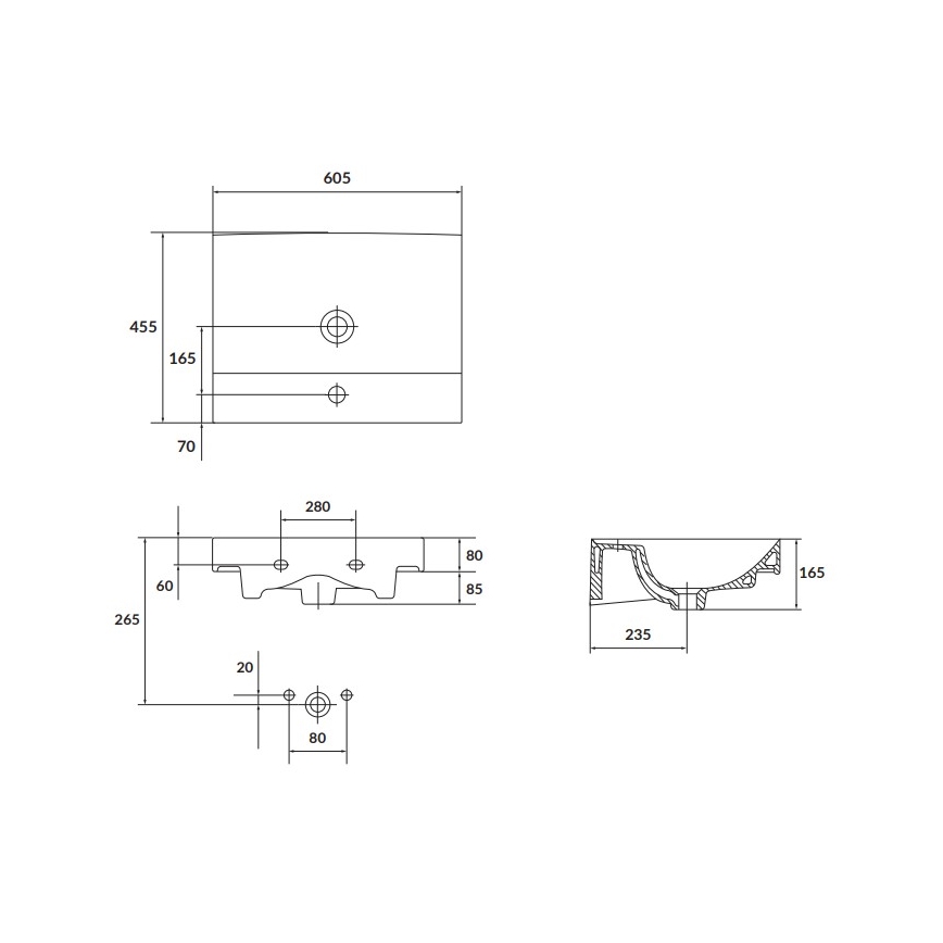 Cersanit K120-009 - Süvistatav valam LARGA 45,5x60,5 cm keraamika/läikiv valge