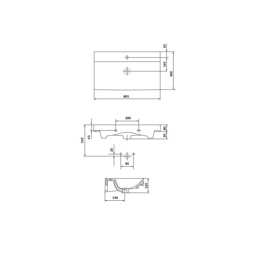 Cersanit K120-010 - Sisse paigaldatav valamu LARGA 46x80,5 cm keraamika/läikiv valge