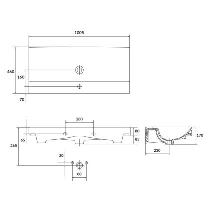 Cersanit K120-011 - Süvistatav valamu LARGA 46x100 cm keraamiline/läikiv valge