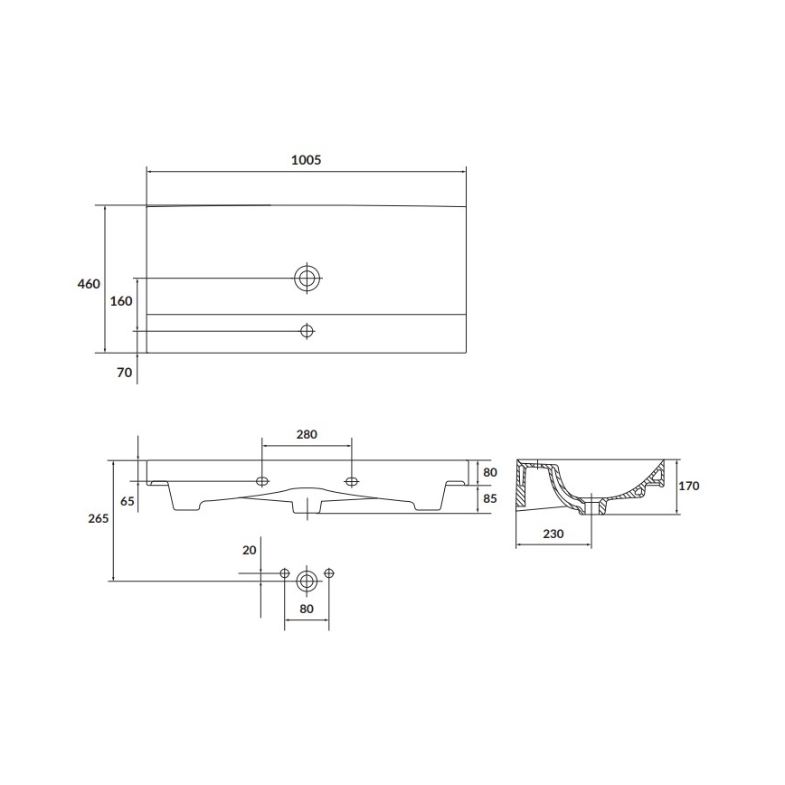 Cersanit K120-011 - Süvistatav valamu LARGA 46x100 cm keraamiline/läikiv valge