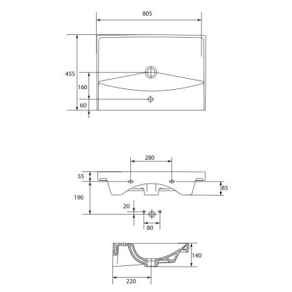 Cersanit K35-061 - Sissevalatud valamu CITY 45,5x80,5 cm keraamika/läikiv valge