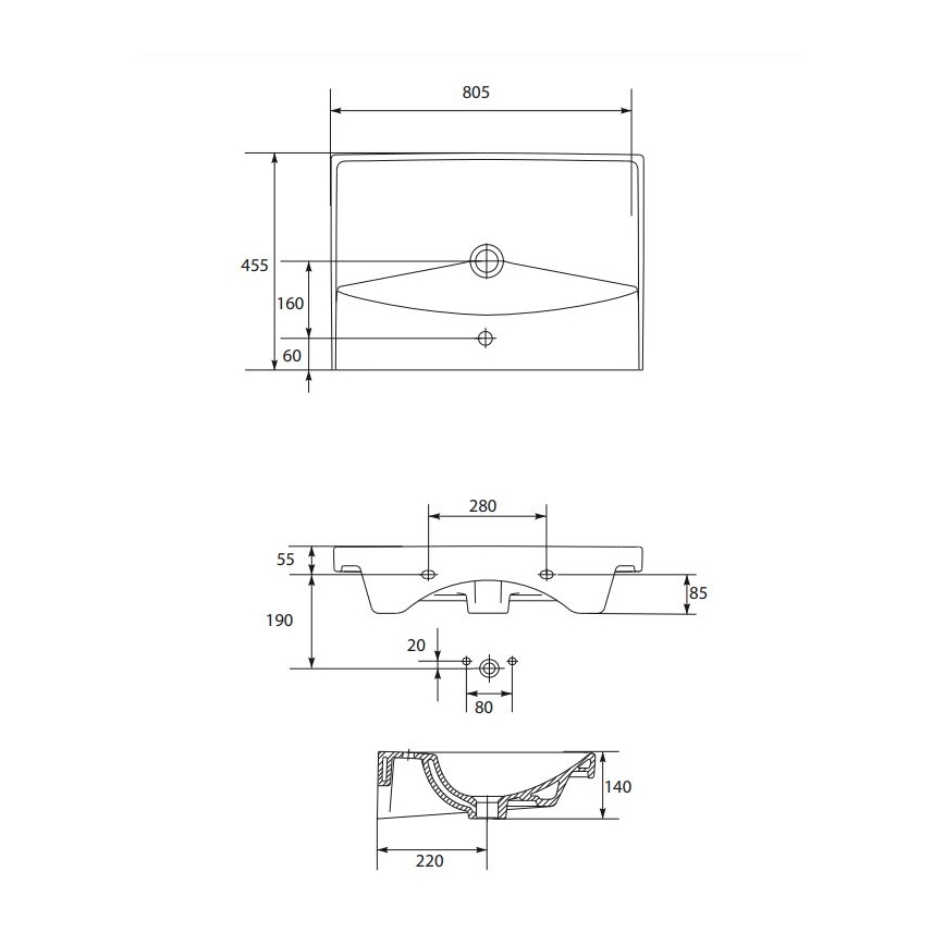 Cersanit K35-061 - Sissevalatud valamu CITY 45,5x80,5 cm keraamika/läikiv valge