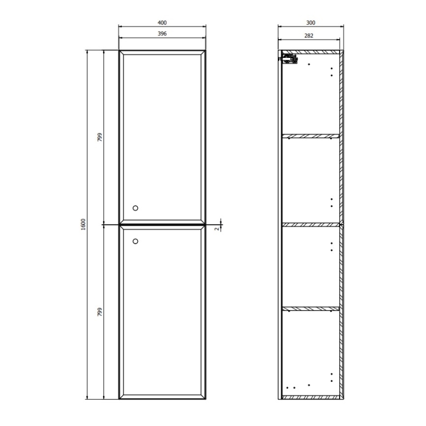 Cersanit S1021-012 - Rippuv vannitoakapp MILLE 40x160x30 cm mintroheline