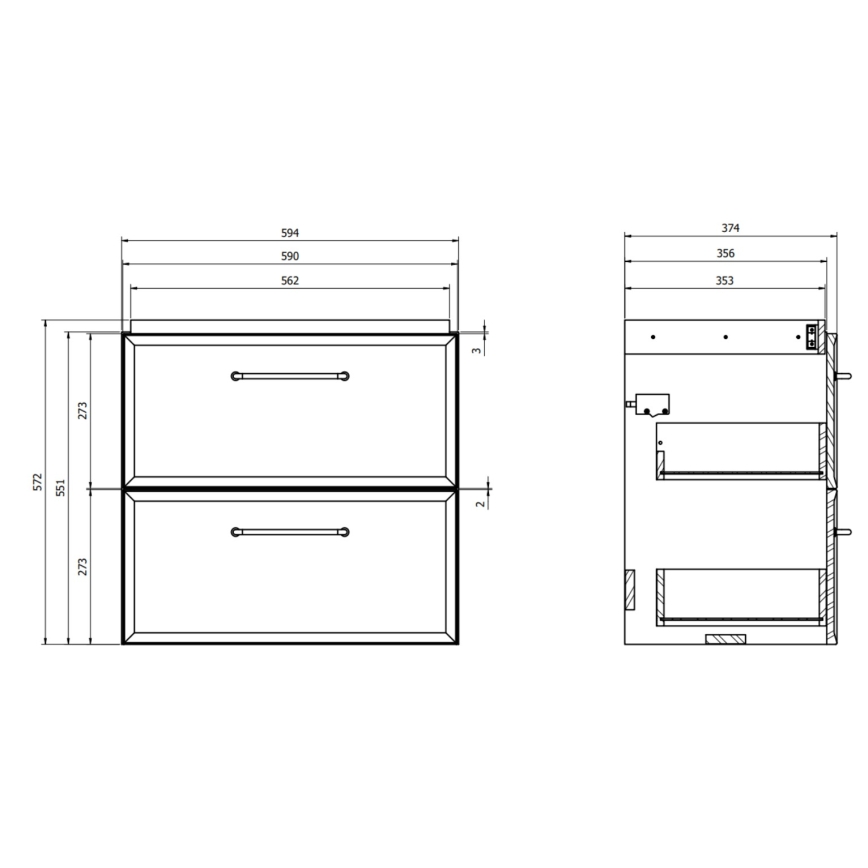 Cersanit S590-100 - Seinale paigaldatav vannitoakapp valamu alla MILLE SLIM 60x38 cm must