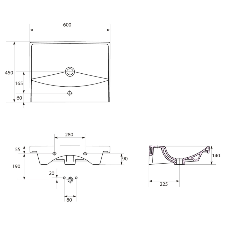 Cersanit S801-142-DSM - Rippuv vannitoakapp koos valamuga LARA CITY 60x45 cm valge
