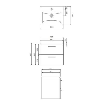 Cersanit S801-146-DSM - seinale paigaldatav vannitoakapp koos valamuga LARA COMO 50x40 cm valge
