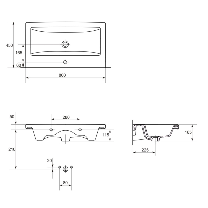 Cersanit S801-149-DSM - Rippuv vannitoakapp valamuga LARA 80x46x45 cm valge