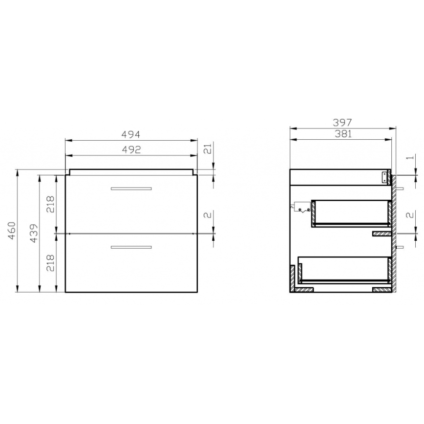 Cersanit S801-153-DSM - Riputatav vannitoakapp valamu ja LARA COMO 46x50 cm pähklipuidust