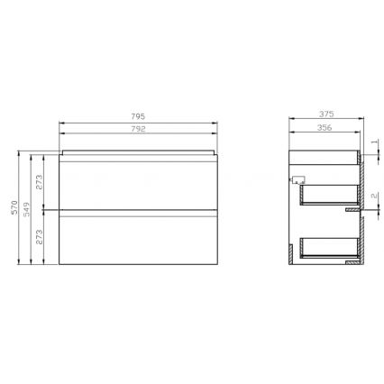 Cersanit S801-225-DSM - seinale kinnitatav vannitoakapp koos valamu MODUO SLIM 80x57x38 cm läikivvalge