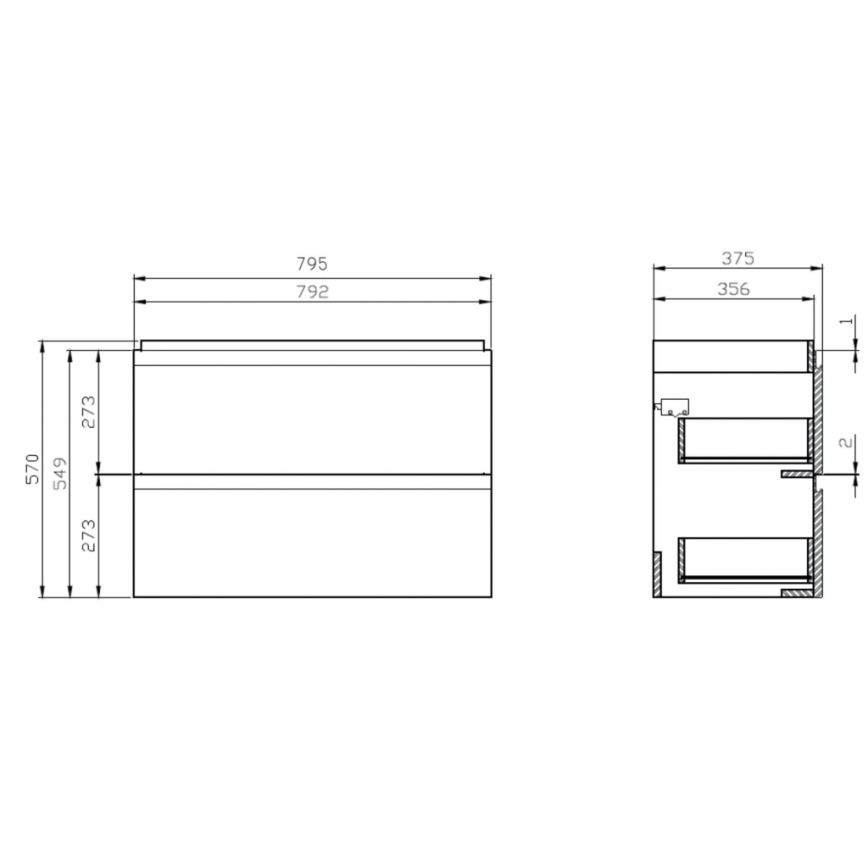 Cersanit S801-225-DSM - seinale kinnitatav vannitoakapp koos valamu MODUO SLIM 80x57x38 cm läikivvalge