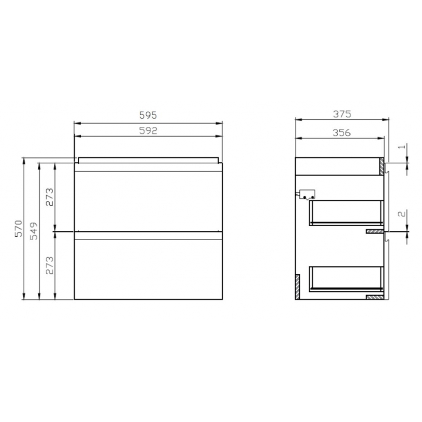 Cersanit S801-227-DSM - Seinale paigaldatav vannitoakapp koos valamuga MODUO SLIM 60x38 cm läikiv valge
