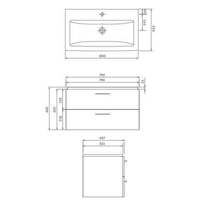 Cersanit S801-338-DSM - Seinale paigaldatav vannitoakapp koos valamuga LARA 80x45 cm valge