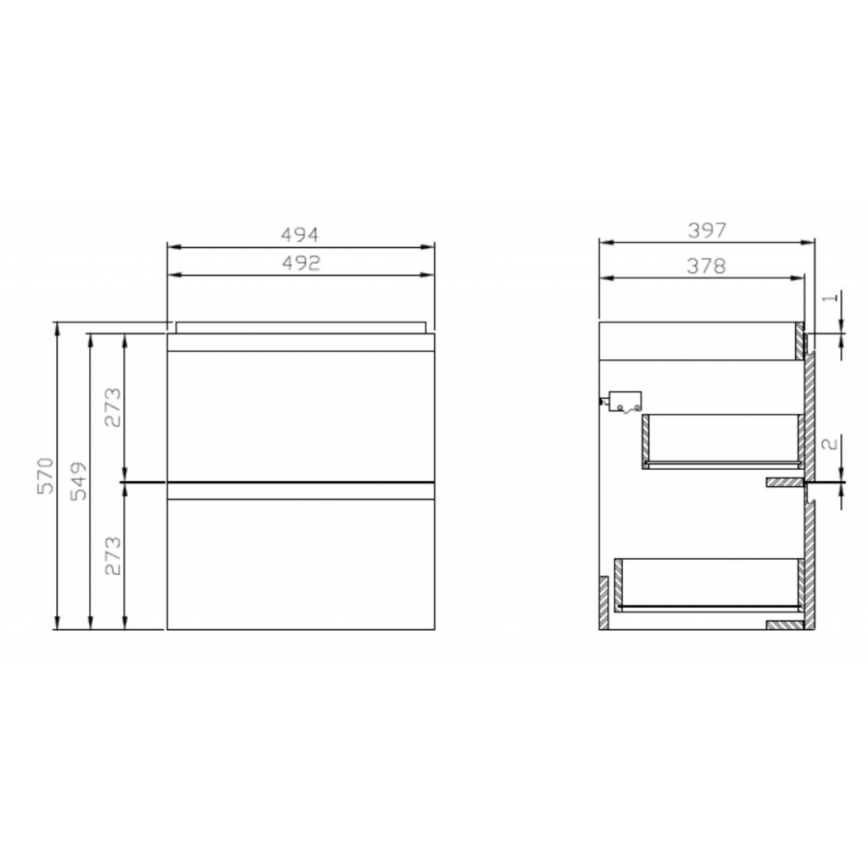 Cersanit S929-012 - Seinale kinnitatav vannitoakapp valamu alla MODUO 49,4x39,7 cm läikiv valge