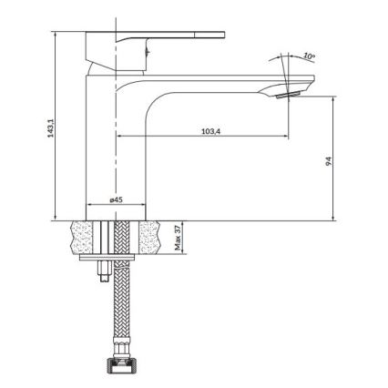 Cersanit S951-331 - Valamu kraan CREA 14,3 cm must